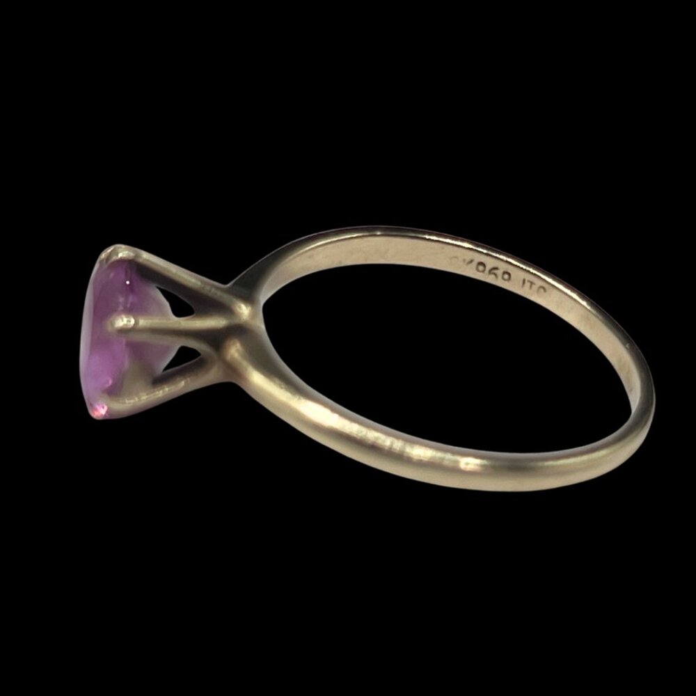 10k Yellow Gold And Pink Sapphire Vintage Round Solitaire Ring Size 6 Signed - Picture 5 of 10